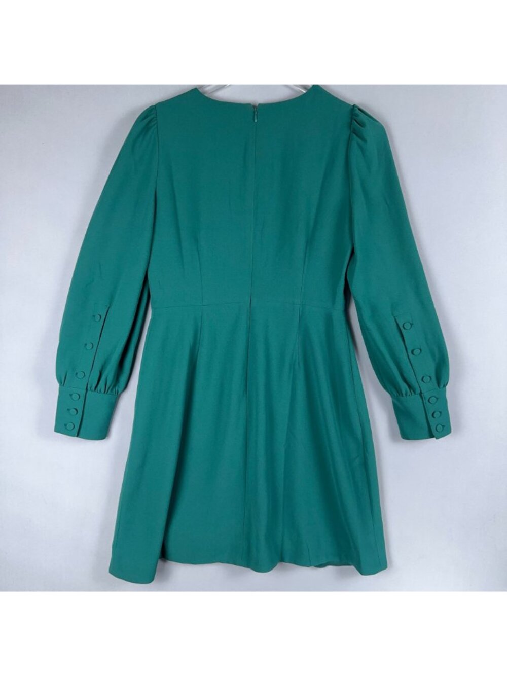 J.Crew Dress Size 4 Sheath Green Midi Long Sleeve Cuffed Button Sleeves Back Zip - Picture 7 of 14